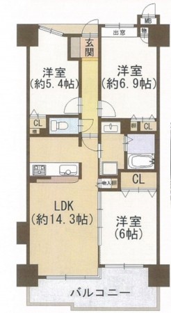 大阪市城東区鴫野西、マンションの間取り画像です