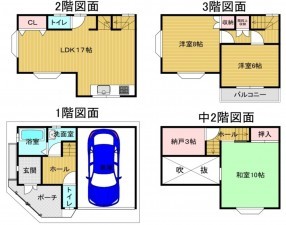 大阪市城東区東中浜、中古一戸建ての間取り画像です