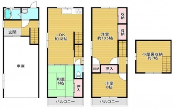 大阪市鶴見区浜、中古一戸建ての間取り画像です