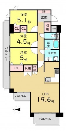 大阪市鶴見区今津北、マンションの間取り画像です