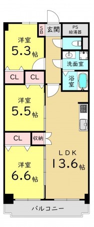 大阪市城東区今福東、マンションの間取り画像です