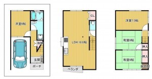 大阪市鶴見区焼野、中古一戸建ての間取り画像です