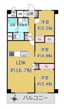 大阪市鶴見区諸口、マンションの間取り画像です
