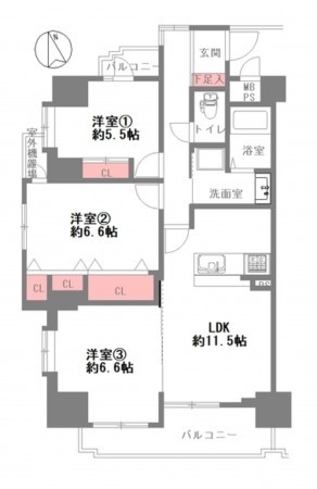 大阪市生野区鶴橋、マンションの間取り画像です