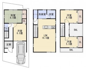 大阪市生野区生野西、中古一戸建ての間取り画像です