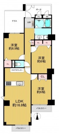 大阪市城東区中央、マンションの間取り画像です