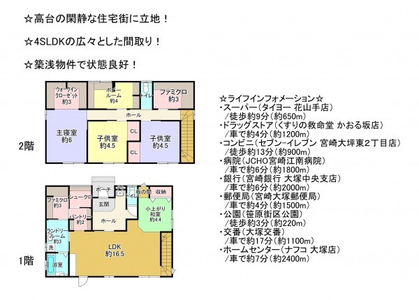 宮崎市江南、新築一戸建ての間取り画像です