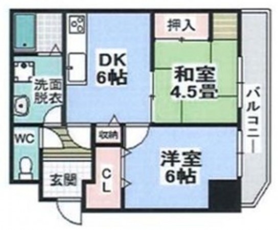 大阪市旭区大宮、マンションの間取り画像です