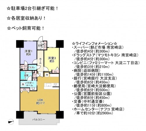 宮崎市大淀、マンションの間取り画像です