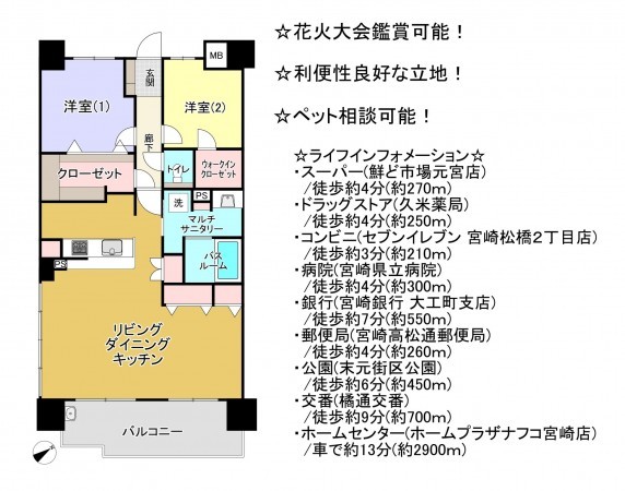 宮崎市末広、マンションの間取り画像です