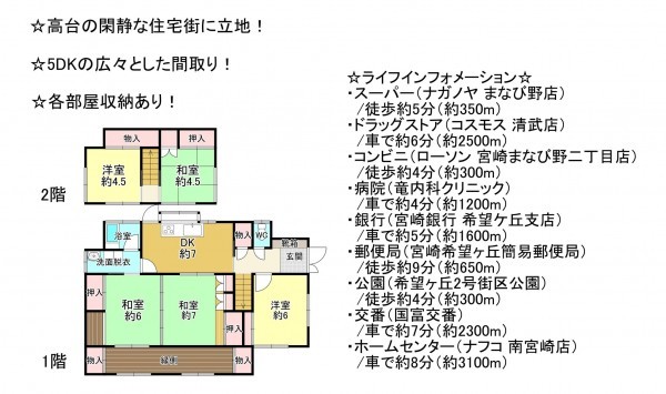 宮崎市希望ケ丘、中古一戸建ての間取り画像です