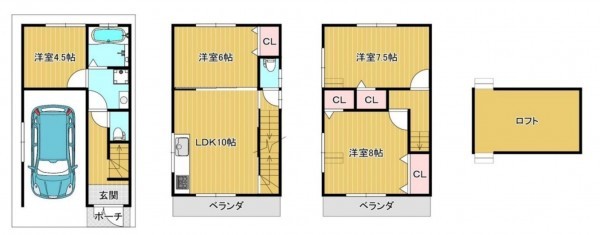大阪市都島区高倉町、中古一戸建ての間取り画像です