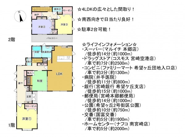 宮崎市本郷南方、中古一戸建ての間取り画像です