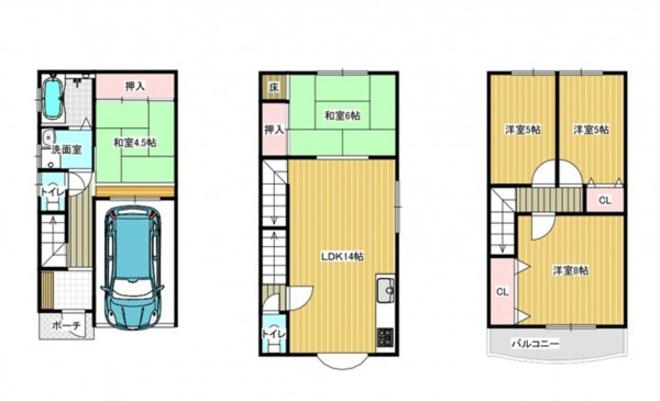 大阪市城東区鴫野東、中古一戸建ての間取り画像です