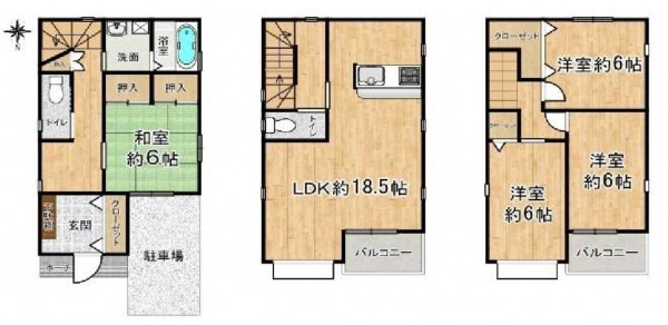 大阪市生野区巽北、中古一戸建ての間取り画像です