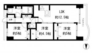 大阪市鶴見区諸口、マンションの間取り画像です