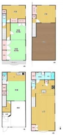 大阪市生野区桃谷、中古一戸建ての間取り画像です