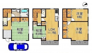 大阪市鶴見区諸口、中古一戸建ての間取り画像です