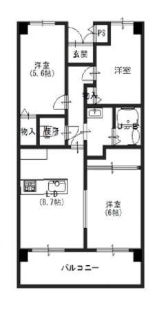 大阪市生野区巽南、マンションの間取り画像です