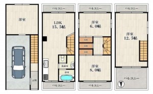 大阪市城東区諏訪、中古一戸建ての間取り画像です