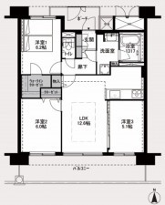 大阪市鶴見区浜、マンションの間取り画像です