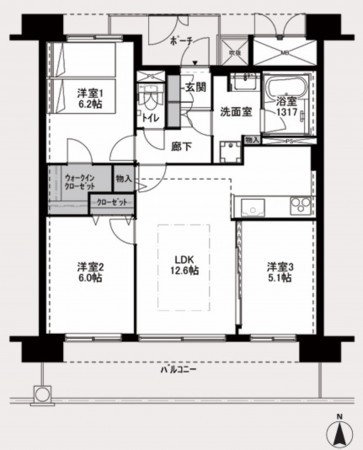 大阪市鶴見区浜、マンションの間取り画像です