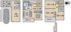 大阪市生野区巽西、中古一戸建ての間取り画像です