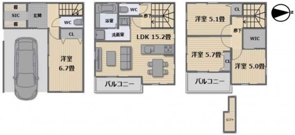 大阪市生野区巽西、中古一戸建ての間取り画像です