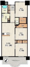 大阪市城東区放出西、マンションの間取り画像です