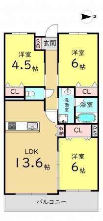 大阪市鶴見区緑、マンションの間取り画像です