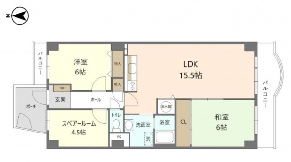 大阪市旭区新森、マンションの間取り画像です