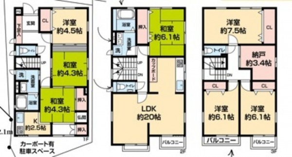 大阪市城東区野江、中古一戸建ての間取り画像です