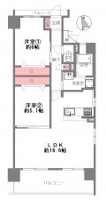 大阪市東成区東中本、マンションの間取り画像です