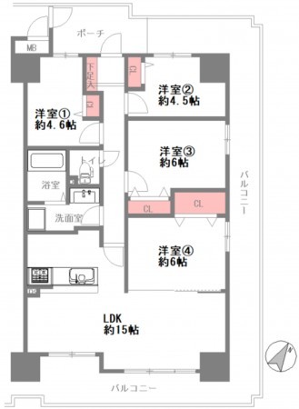 大阪市城東区新喜多東、マンションの間取り画像です