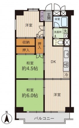 大阪市城東区関目、マンションの間取り画像です