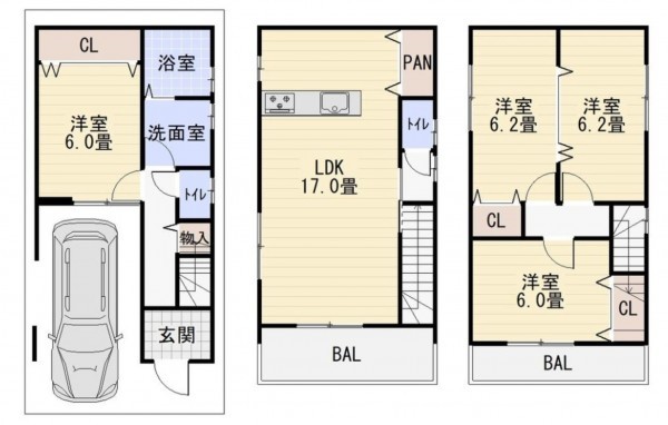 大阪市生野区中川西、中古一戸建ての間取り画像です
