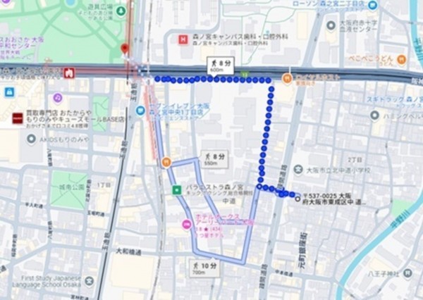 大阪市東成区中道、中古一戸建ての地図画像です