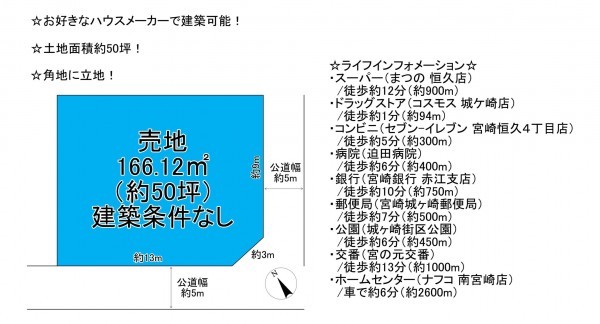 宮崎市城ケ崎、土地の間取り画像です