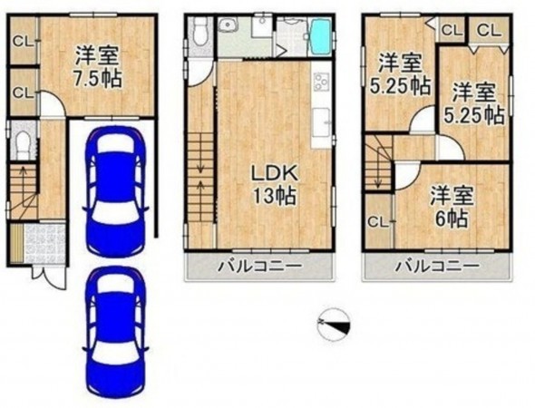 大阪市都島区都島本通、中古一戸建ての間取り画像です