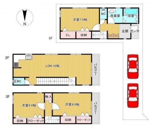 大阪市東成区大今里南、中古一戸建ての間取り画像です