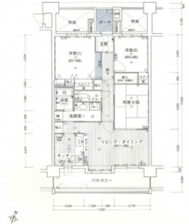 大阪市都島区毛馬町、マンションの間取り画像です
