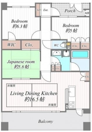 大阪市城東区新喜多東、マンションの間取り画像です