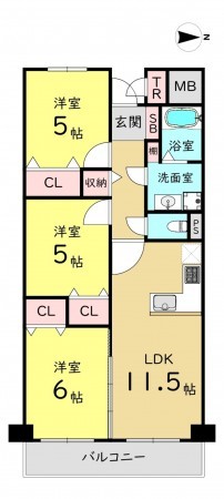 大阪市東成区中本、マンションの間取り画像です