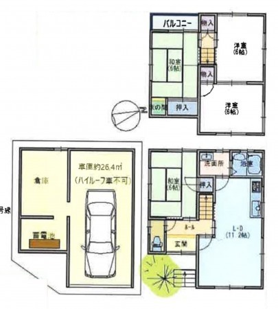 大阪市鶴見区徳庵、中古一戸建ての間取り画像です
