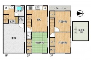 大阪市生野区勝山北、中古一戸建ての間取り画像です