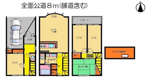 大阪市城東区関目、中古一戸建ての間取り画像です