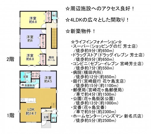 宮崎市村角町、新築一戸建ての間取り画像です