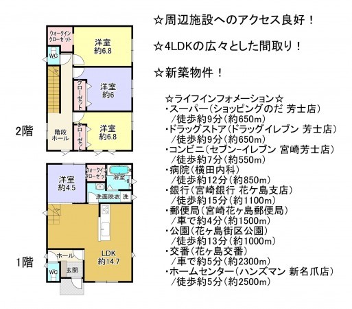 宮崎市村角町、新築一戸建ての間取り画像です