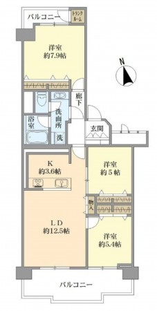 大阪市城東区森之宮、マンションの間取り画像です