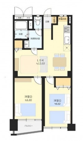 大阪市旭区高殿、マンションの間取り画像です